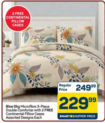Blue Sky Microfibre 3-Piece Double Comforter with 2 FREE Continental Pillow Cases