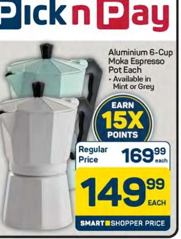 Aluminium 6-Cup Moka Espresso Pot Each