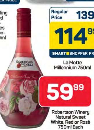 Robertson Winery Natural Sweet White, Red or Rosé 750ml Each
