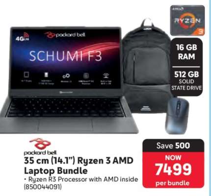 Packard Bell 35 cm (14.1”) Ryzen 3 AMD Laptop Bundle