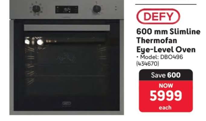 DEFY 600 mm Slimline Thermofan Eye-Level Oven