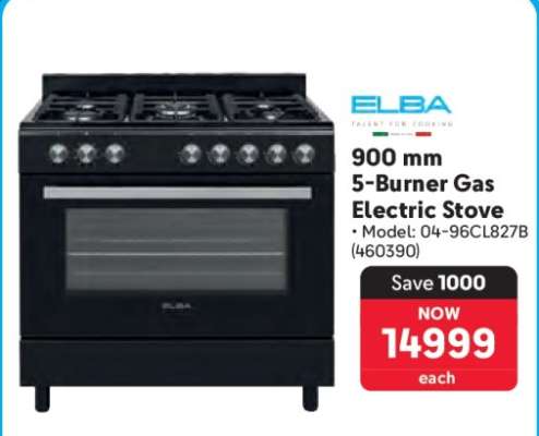 ELBA 900 mm 5-Burner Gas Electric Stove