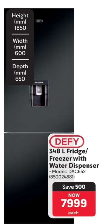 DEFY 348 L Fridge/Freezer with Water Dispenser