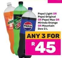 Pepsi Light, Pepsi Original, Pepsi Max, Mirinda Orange, Mountain Dew