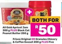 All Gold Apricot Jam 300g PLUS Black Cat Peanut Butter 250g