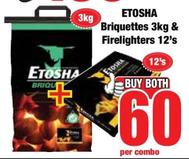 ETOSHA Briquettes 3kg & Firelighters 12's