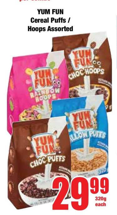 YUM FUN Cereal Puffs / Hoops Assorted