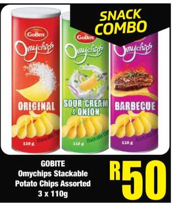 GOBITE Omychips Stackable Potato Chips Assorted 3 x 110g