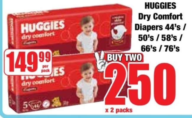 HUGGIES Dry Comfort Diapers 44's / 50's / 58's / 66's / 76's
