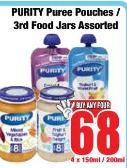 PURITY Puree Pouches & 3rd Food Jars Assorted
