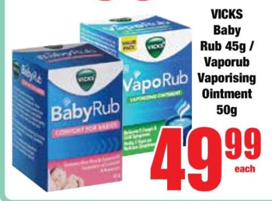 VICKS Baby Rub 45g / Vaporub Vaporising Ointment 50g