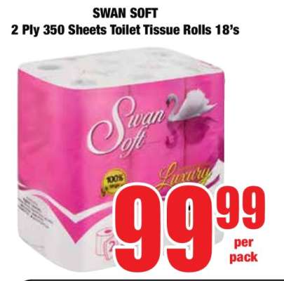 SWAN SOFT 2 Ply 350 Sheets Toilet Tissue Rolls 18's