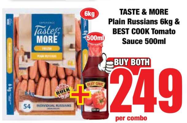 TASTE & MORE Plain Russians 6kg & BEST COOK Tomato Sauce 500ml