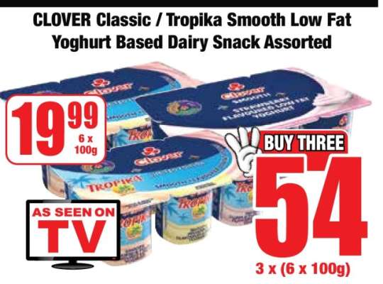 CLOVER Classic / Tropika Smooth Low Fat Yoghurt Based Dairy Snack Assorted