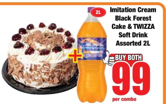 Imitation Cream Black Forest Cake & TWIZZA Soft Drink Assorted 2L