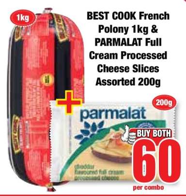 BEST COOK French Polony 1kg & PARMALAT Full Cream Processed Cheese Slices Assorted 200g