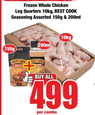 Frozen Whole Chicken Leg Quarters 10kg, BEST COOK Seasoning Assorted 150g & 200ml