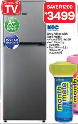 KIC Grey Fridge with Top Freezer