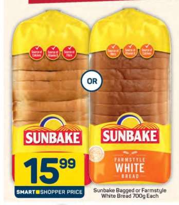 Sunbake Bagged or Farmstyle White Bread