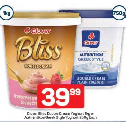 Clover Bliss Double Cream Yoghurt or Authentikos Greek Style Yoghurt