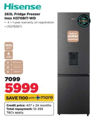 Hisense 263L Fridge Freezer Inox H370BIT-WD