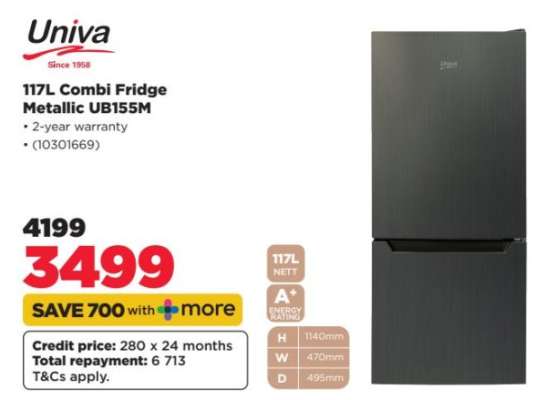 Univa 117L Combi Fridge Metallic UB155M