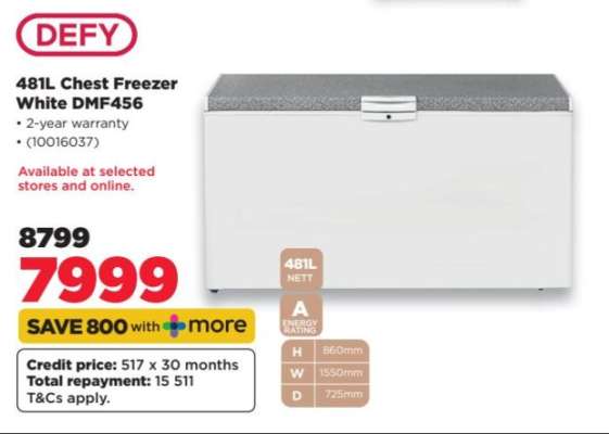 DEFY 481L Chest Freezer White DMF456