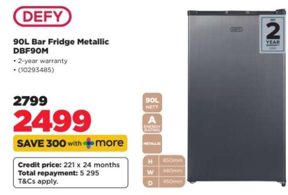 DEFY 90L Bar Fridge Metallic DBF90M