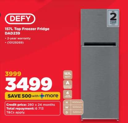 DEFY 157L Top Freezer Fridge DAD239