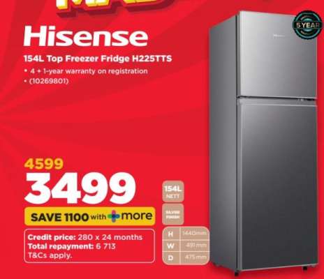 Hisense 154L Top Freezer Fridge H225TTS