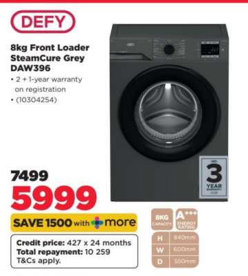 DEFY 8kg Front Loader SteamCure Grey DAW396