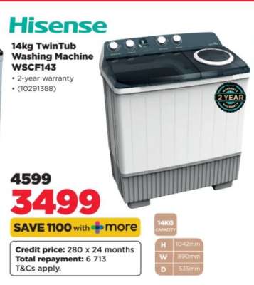 Hisense 14kg TwinTub Washing Machine WSCF143
