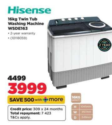 Hisense 16kg Twin Tub Washing Machine WSDE163