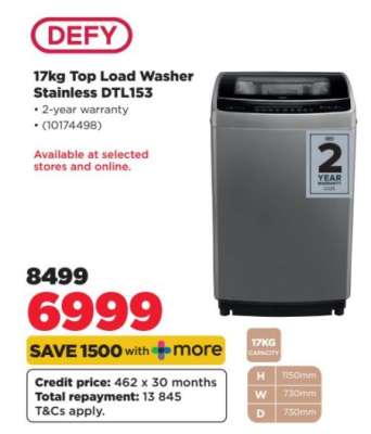 Defy 17kg Top Load Washer Stainless DTL153