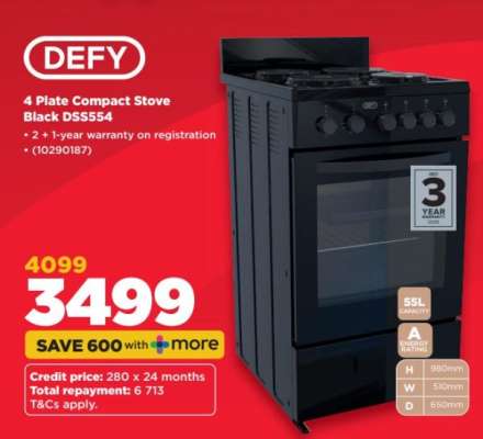 DEFY 4 Plate Compact Stove Black DSS554