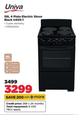 Univa 58L 4 Plate Electric Stove Black U405-1