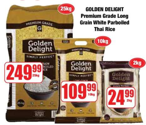 Golden Delight Premium Grade Long Grain White Parboiled Thai Rice 2kg