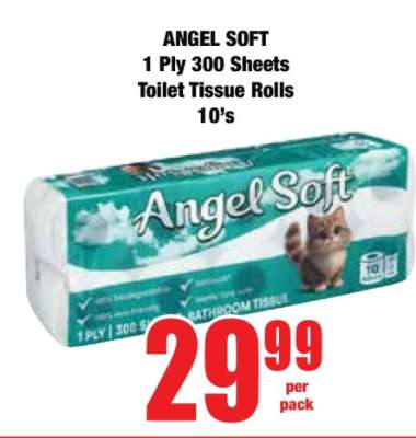 ANGEL SOFT 1 Ply 300 Sheets Toilet Tissue Rolls 10's