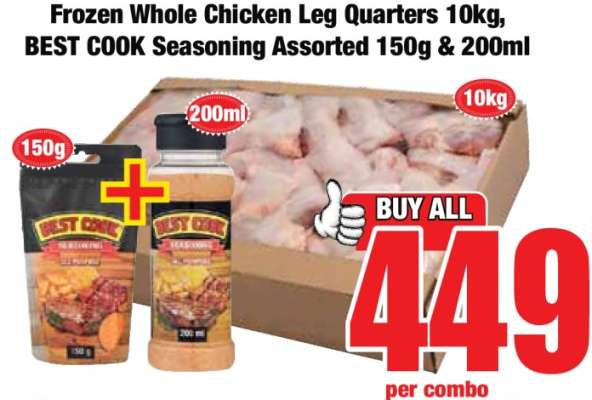 Frozen Whole Chicken Leg Quarters 10kg, BEST COOK Seasoning Assorted 150g & 200ml
