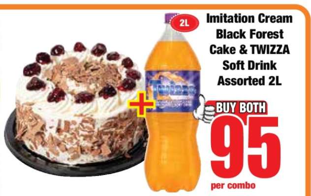 Imitation Cream Black Forest Cake & TWIZZA Soft Drink Assorted 2L