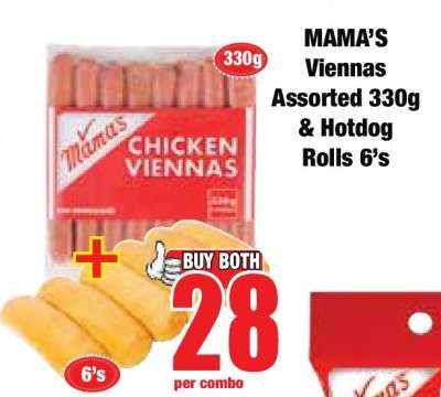 MAMA’S Viennas Assorted 330g & Hotdog Rolls 6’s