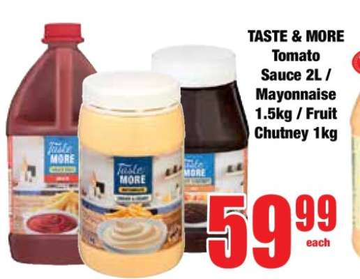 TASTE & MORE Tomato Sauce 2L / Mayonnaise 1.5kg / Fruit Chutney 1kg