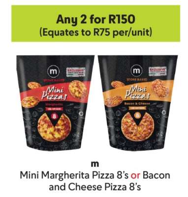 Mini Margherita Pizza 8’s or Bacon and Cheese Pizza 8’s