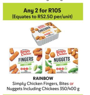 RAINBOW Simply Chicken Fingers, Bites or Nuggets Including Chickees