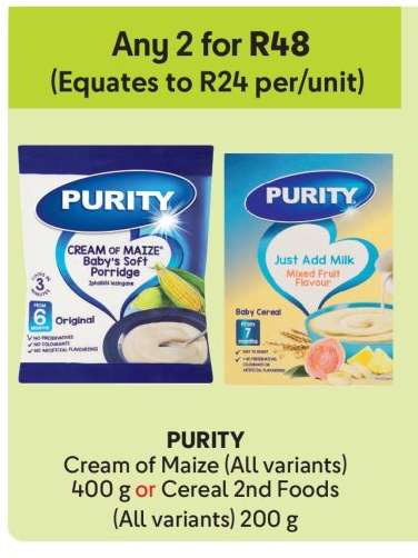 PURITY Cream of Maize or Cereal 2nd Foods