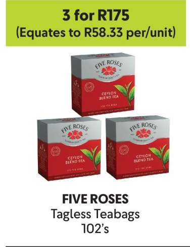 FIVE ROSES Tagless Teabags 102's
