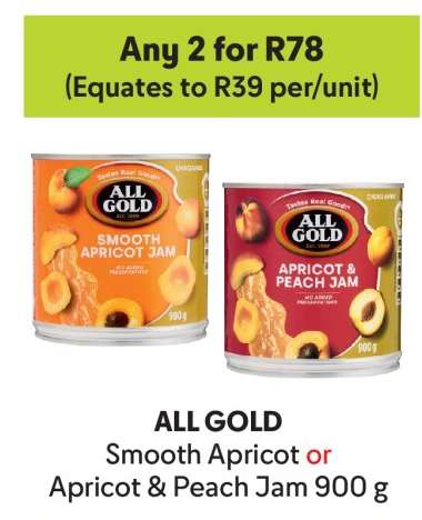 All Gold Smooth Apricot OR Apricot & Peach Jam 900 g