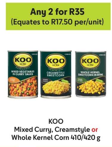 KOO Mixed Curry, Creamstyle or Whole Kernel Corn 410/420 g