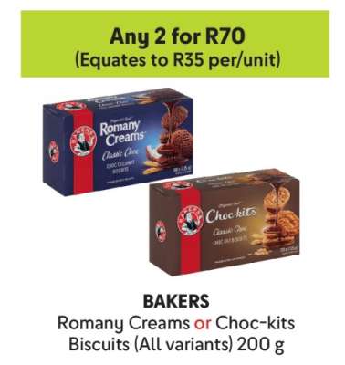 BAKERS Romany Creams or Choc-kits Biscuits