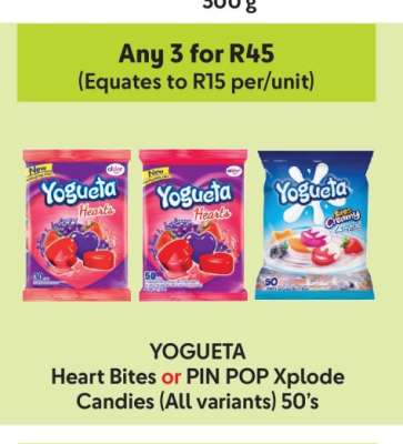 YOGUETA Heart Bites or PIN POP Xplode Candies (All variants) 50’s